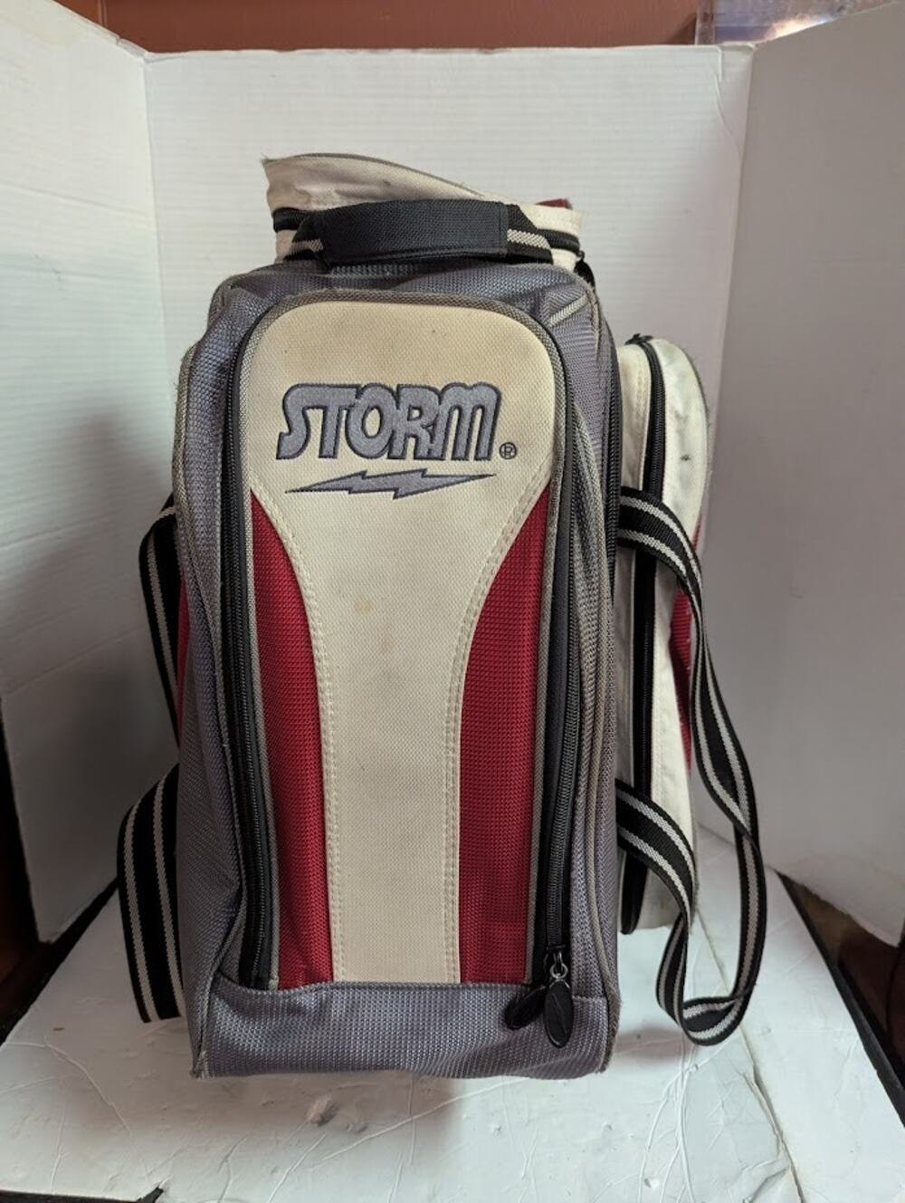 Storm Rolling Thunder 2 Ball Roller Bowling Bag Grey Red Heavy Duty Wheels